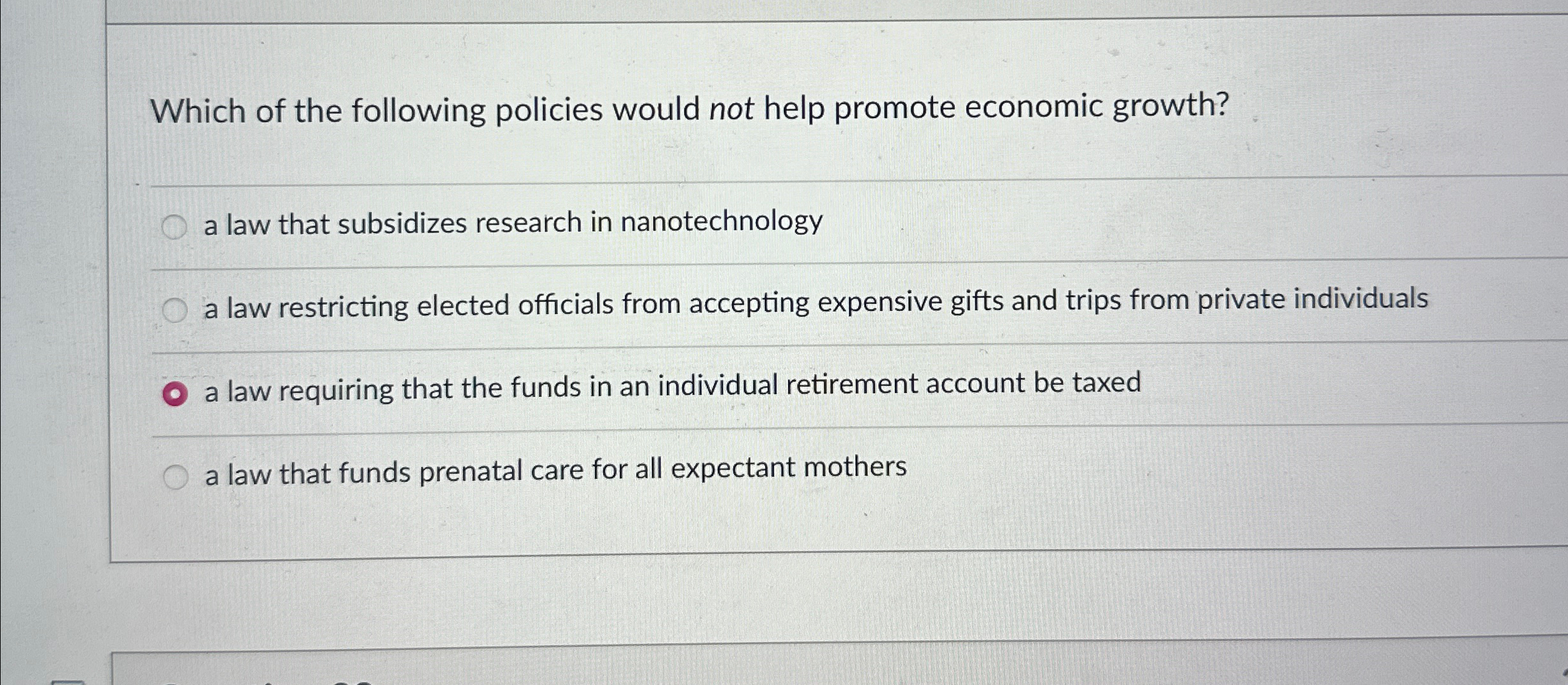 Solved Which of the following policies would not help | Chegg.com
