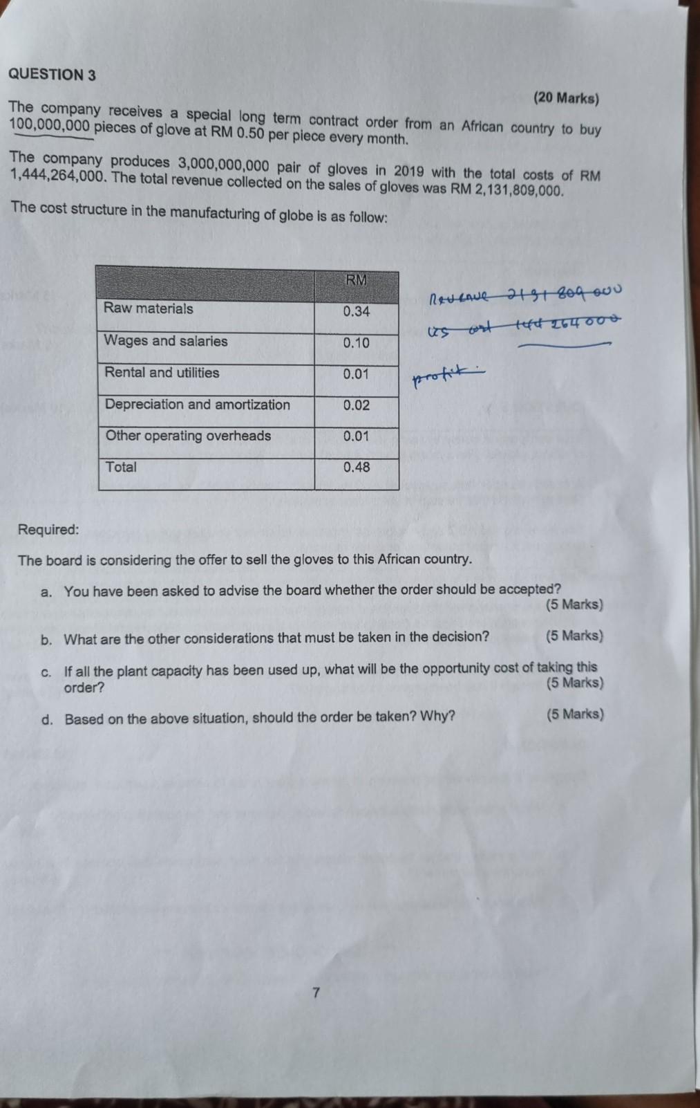 Solved Question 3 20 Marks The Company Receives A Special