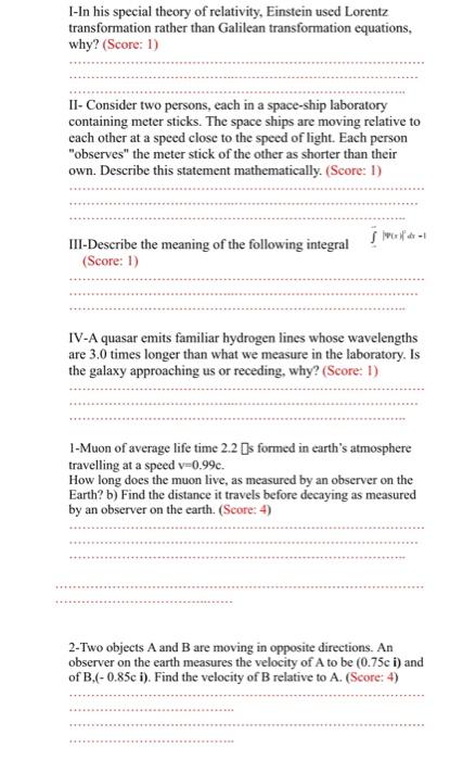 Solved 1-In His Special Theory Of Relativity, Einstein Used | Chegg.com