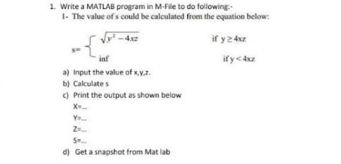 Solved 1. Write a MATLAB program in M-File to do following: | Chegg.com