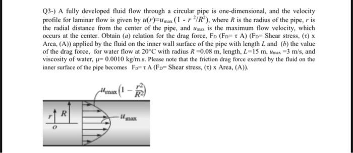 Solved Q3-) A fully developed fluid flow through a circular | Chegg.com