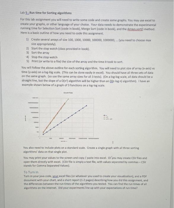 Solved Lab 9: Run time for Sorting algorithms For this lab | Chegg.com