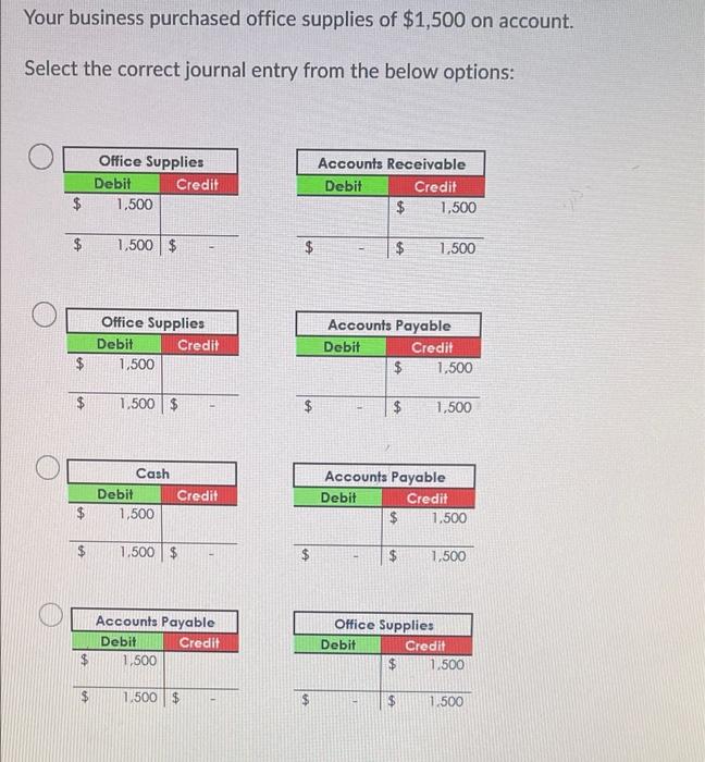 Solved Your business purchased office supplies of $1,500 on 