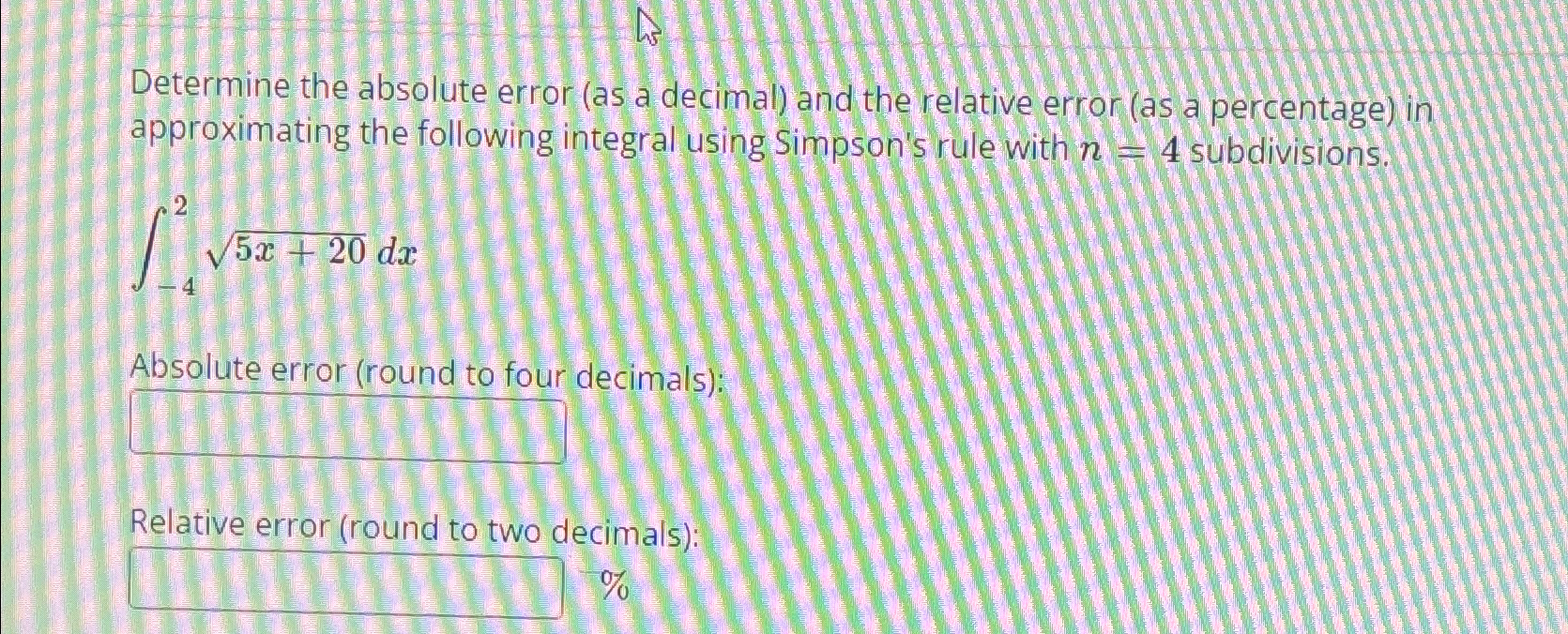 Solved Determine the absolute error (as a decimal) ﻿and the | Chegg.com