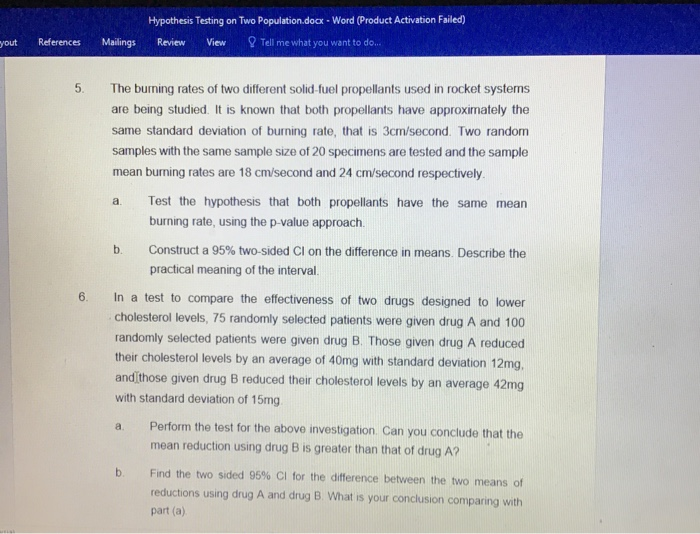 Solved Hypothesis Testing on Two Population.docx - Word | Chegg.com
