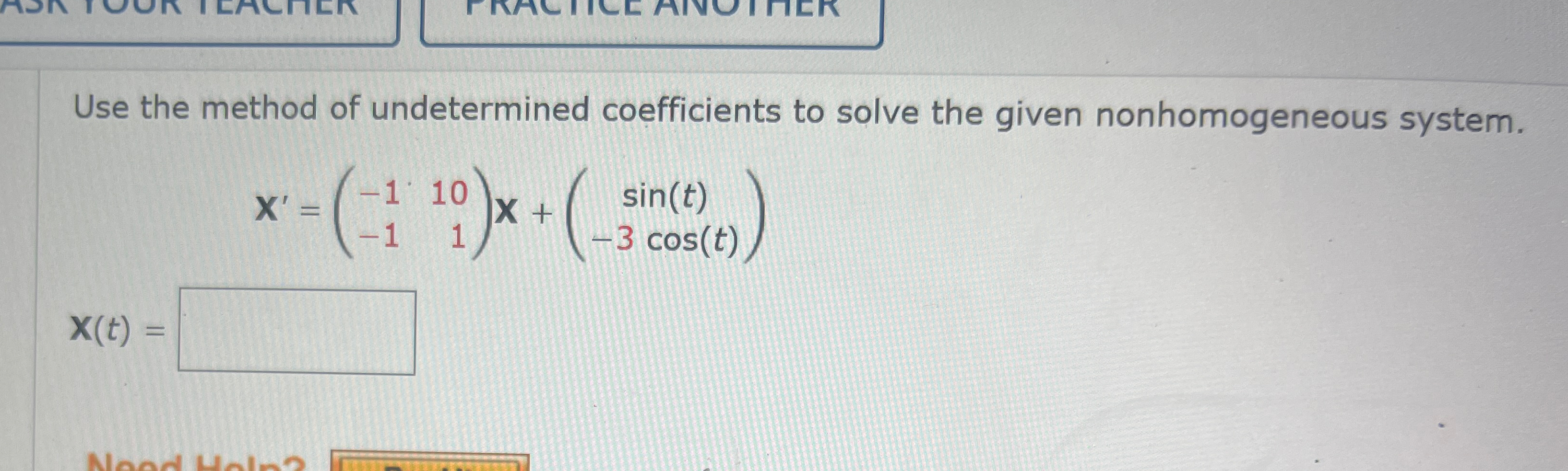 Solved Use the method of undetermined coefficients to solve | Chegg.com