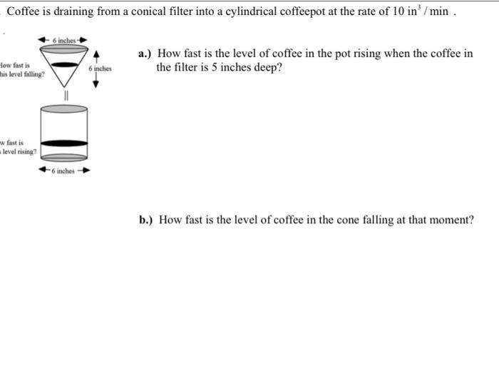 Solved Coffee is draining from a conical filter into a