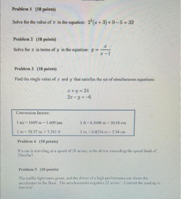 Solved Problem 1 (10 points) Solve for the value of in the | Chegg.com