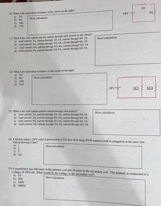Solved 30 60 18v 10 What Is The Equivalent Resistance Of Chegg Com