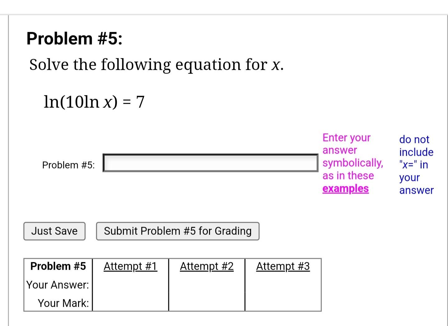 Solved Problem #5: Solve the following equation for x. | Chegg.com