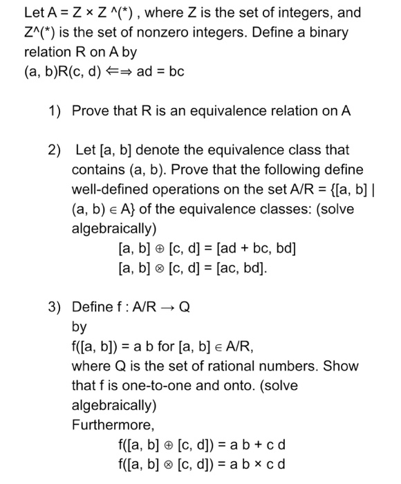 Solved Let A Z Z Where Z Is The Set Of Integers