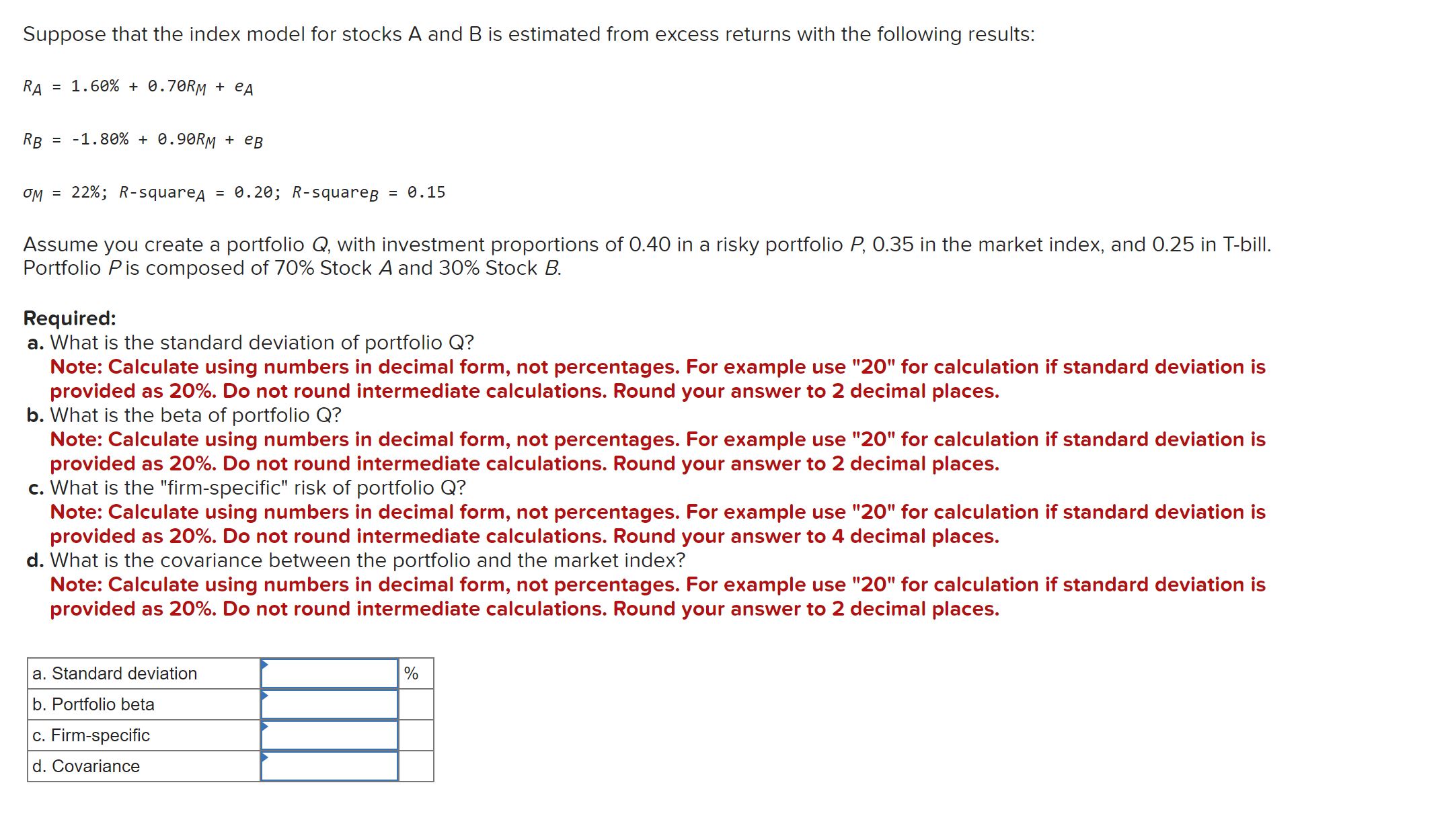 Solved Suppose That The Index Model For Stocks A And B Is | Chegg.com