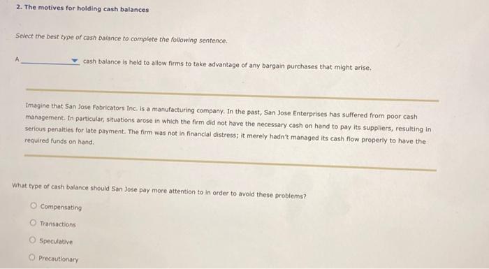 balance cash holding questions and answers