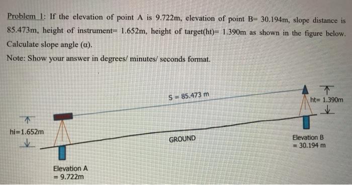 Solved Problem 1: If The Elevation Of Point A Is 9.722m, | Chegg.com