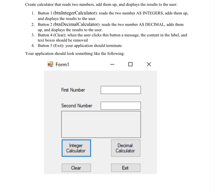 Solved Create calculator that reads two numbers, add them | Chegg.com