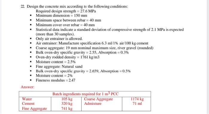 22 Design The Concrete Mix According To The Chegg Com   Image