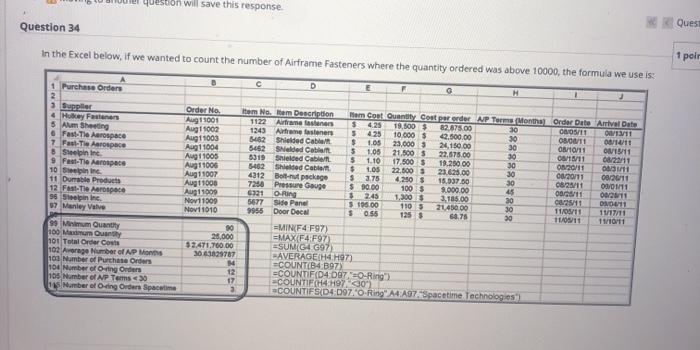 Solved Question panta In the couette number of Amefasteners | Chegg.com