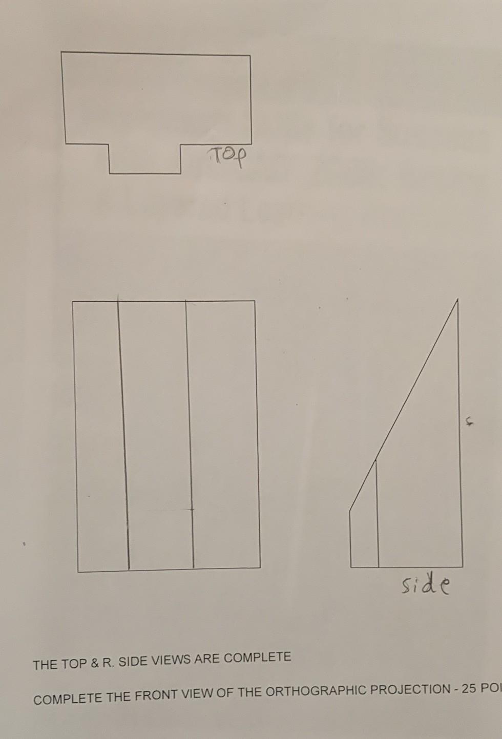 Solved complete the front view of the orthographic | Chegg.com