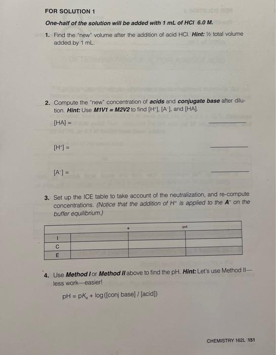 FOR SOLUTION 1 One-half of the solution will be added | Chegg.com