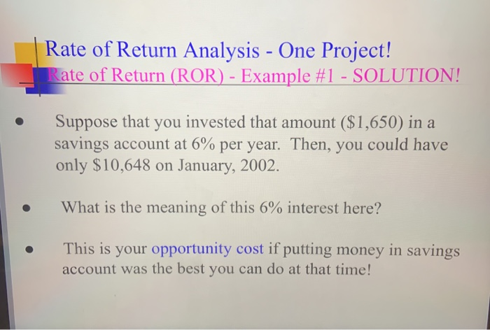 rate of return example with solution