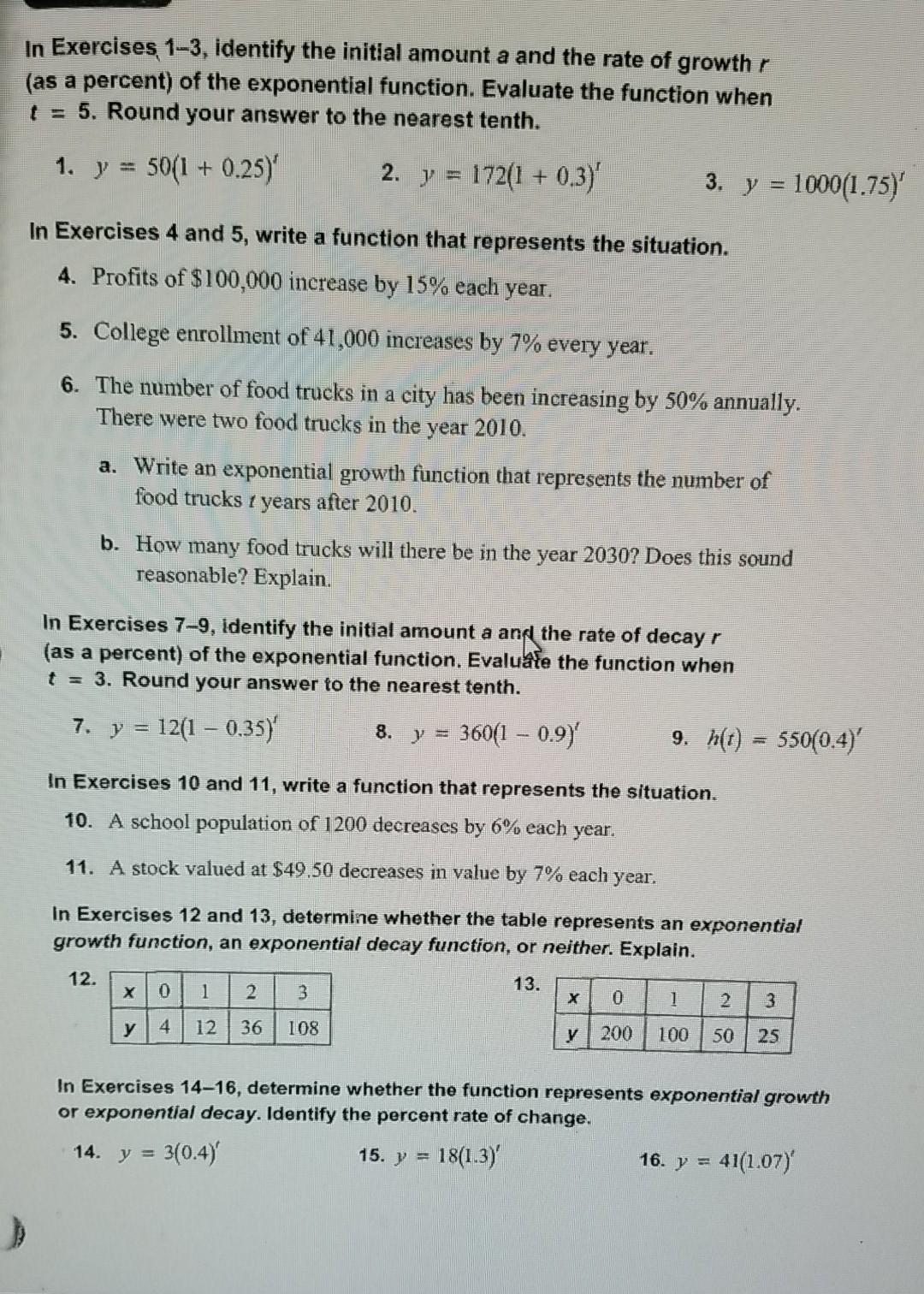 identify the initial amount a and the rate of growth r as a percent