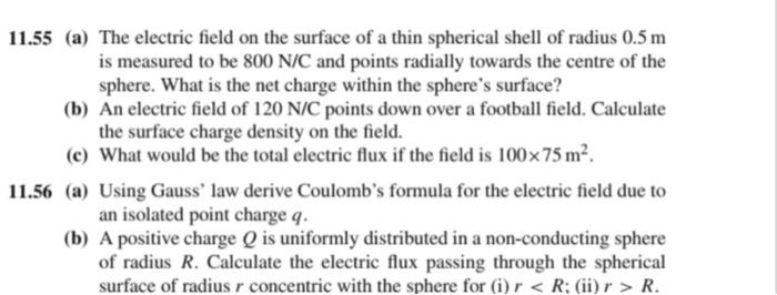 Solved 11.55 (a) The electric field on the surface of a thin | Chegg.com