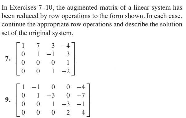 Solved In Exercises 7-10, the augmented matrix of a linear | Chegg.com