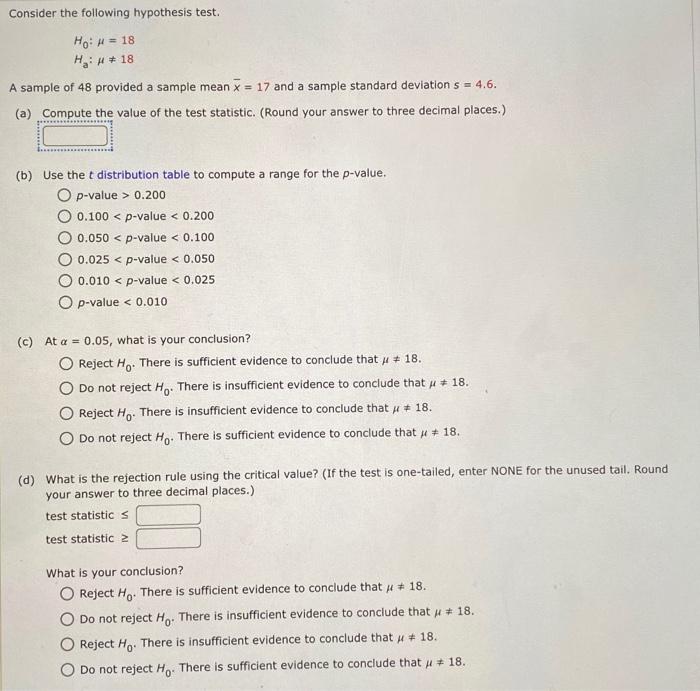 Solved Consider the following hypothesis test. | Chegg.com