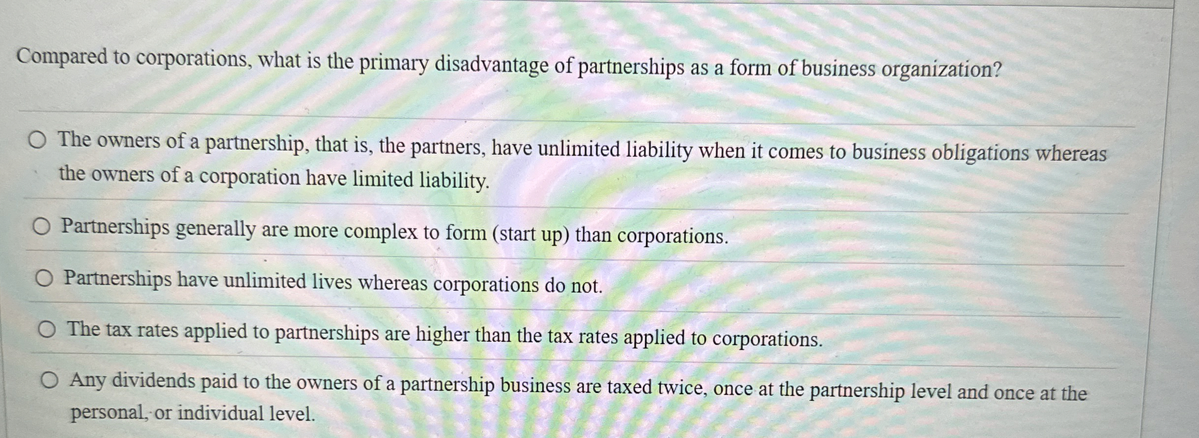 Solved Compared to corporations, what is the primary | Chegg.com