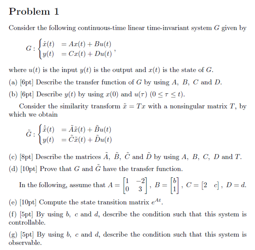 Solved Problem 1Consider The Following Continuous-time | Chegg.com