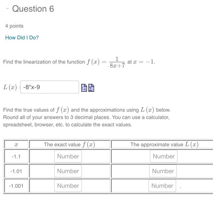Solved Find the linearization of the function f(x)=8x+71 at | Chegg.com