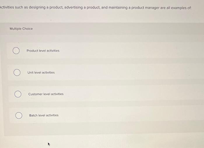 Solved ctivities such as designing a product, advertising a | Chegg.com