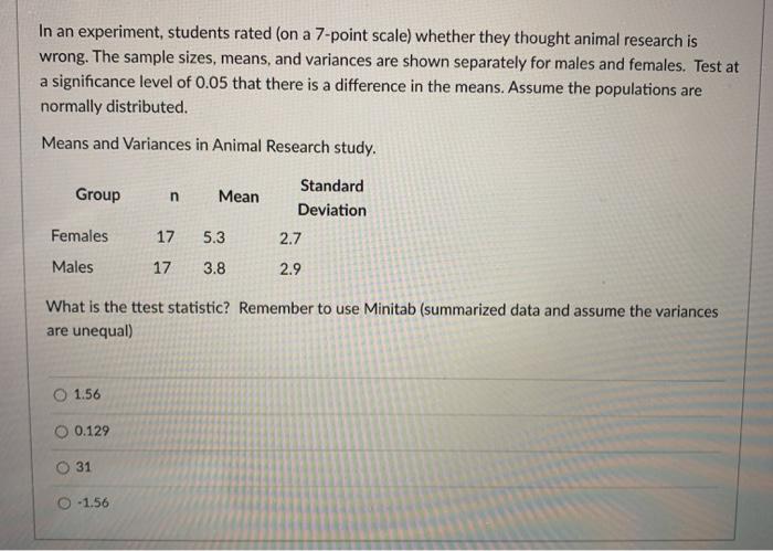 Solved In an experiment, students rated (on a 7-point scale) | Chegg.com