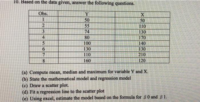 Solved 10. Based on the data given, answer the following | Chegg.com