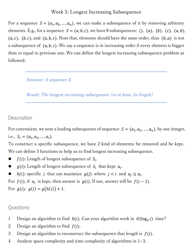 Solved Week 5: Longest Increasing Subsequence For a sequence | Chegg.com