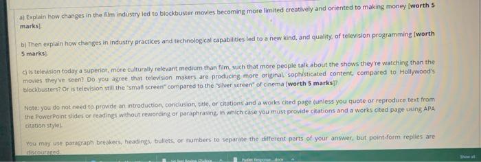 Solved a) Explain how changes in the film industry led to | Chegg.com