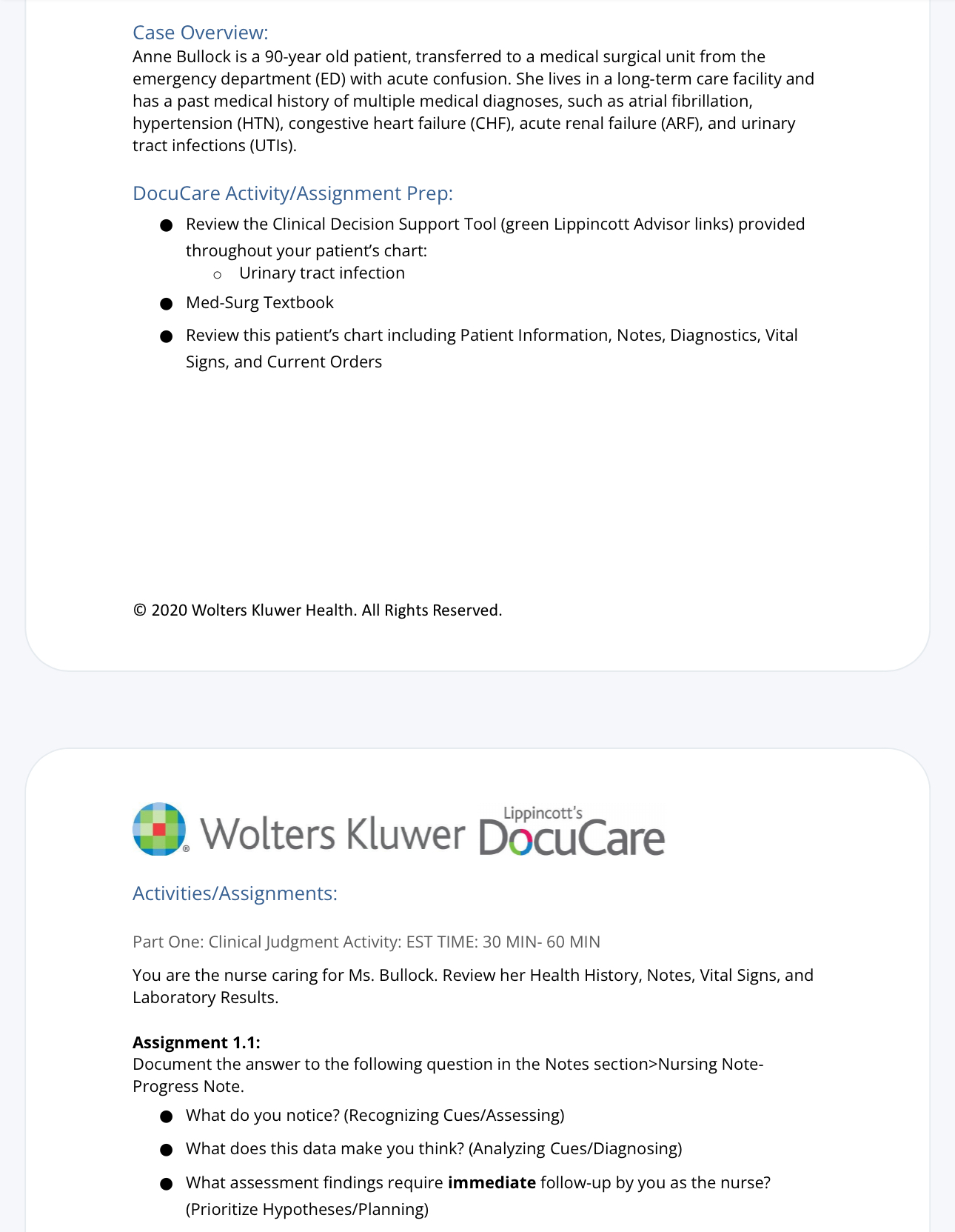 Solved Case Overview:Anne Bullock is a 90-year old patient, | Chegg.com