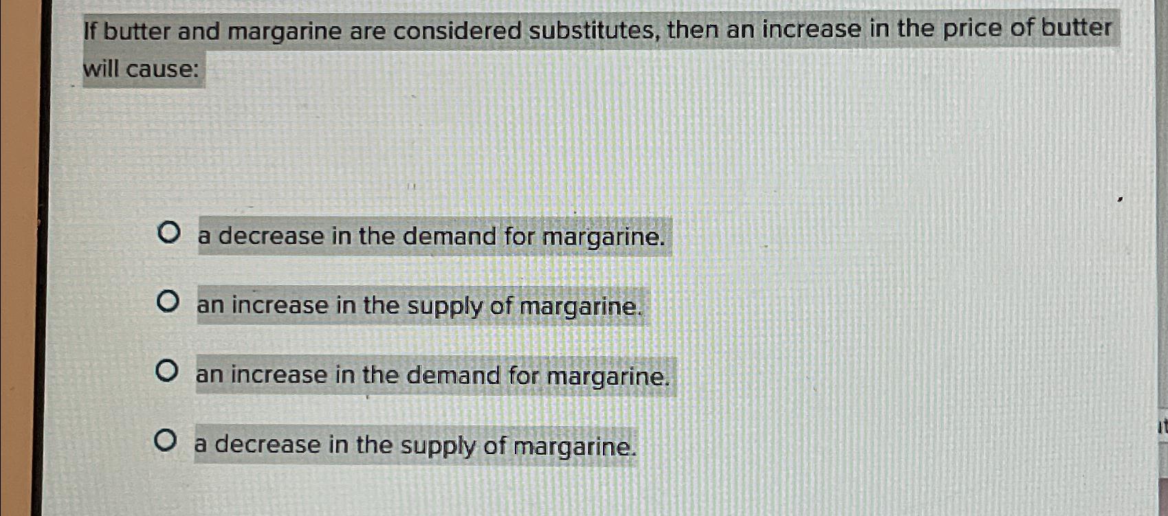 Solved If butter and margarine are considered substitutes,