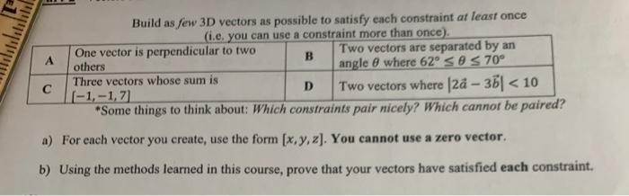 Solved Build as few 3D vectors as possible to satisfy each | Chegg.com
