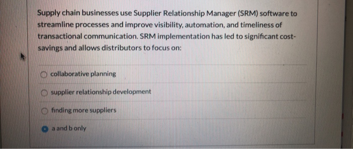 Solved Supply Chain Businesses Use Supplier Relationship Chegg Com