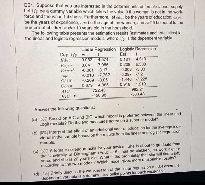 Solved QB1. Suppose that you are interested in the | Chegg.com