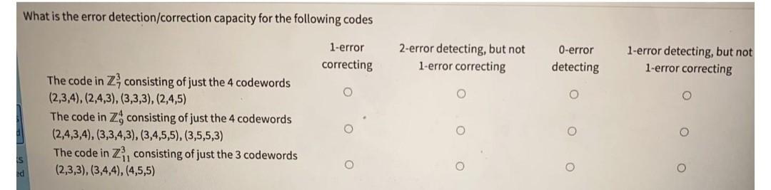 Solved What is the error detection/correction capacity for | Chegg.com