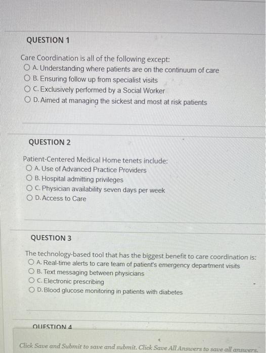 Solved QUESTION 1 Care Coordination Is All Of The Following | Chegg.com