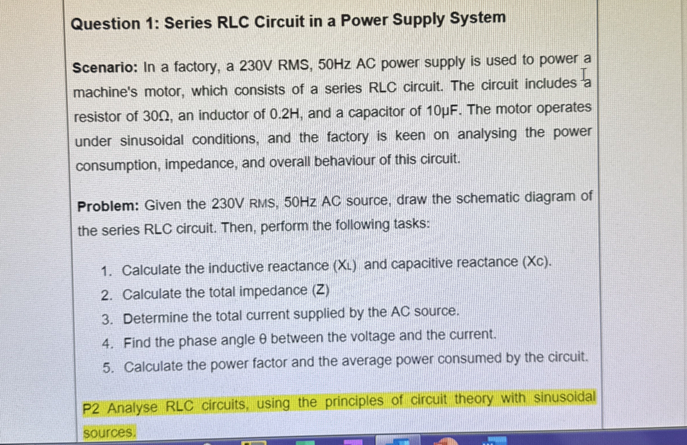 Solved Question 1: Series RLC Circuit in a Power Supply | Chegg.com