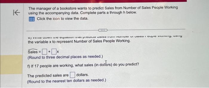 Solved K The manager of a bookstore wants to predict Sales | Chegg.com
