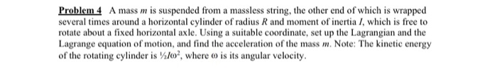 Solved Problem 4 A mass m is suspended from a massless | Chegg.com