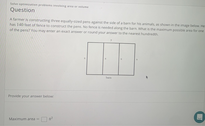 Solved Solve optimization problems involving area or volume | Chegg.com