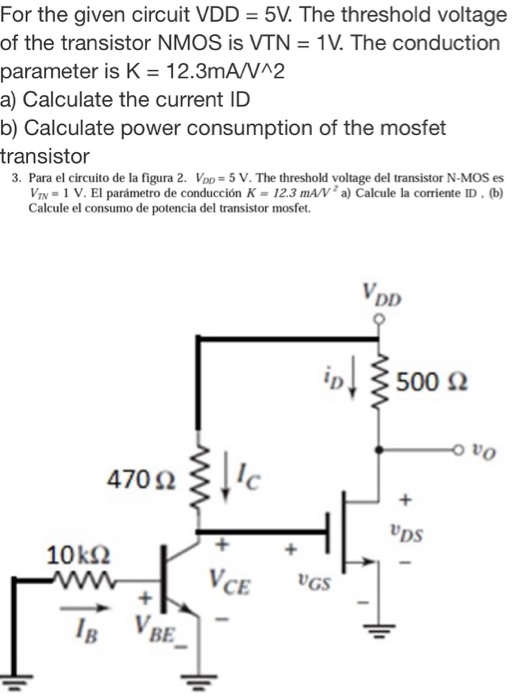 Solved For the given circuit VDD = 5V. The threshold voltage