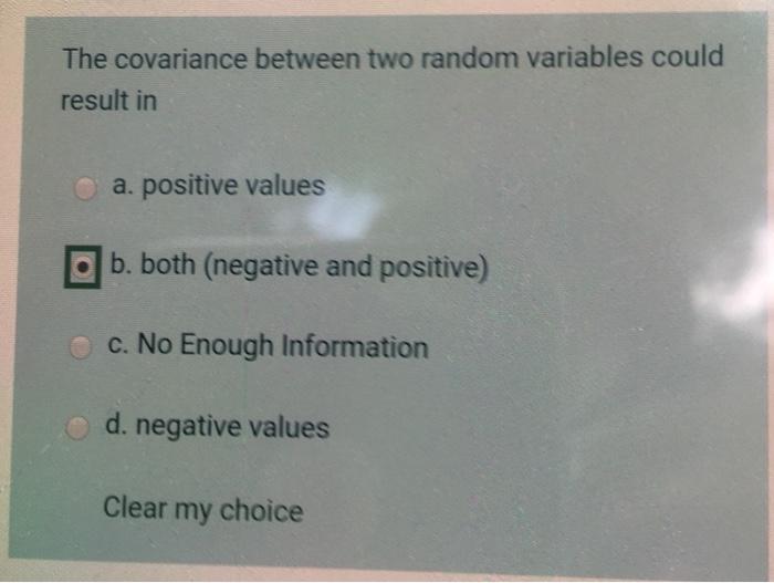 Solved The covariance between two random variables could | Chegg.com