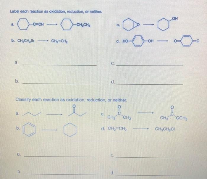 Solved Label Each Reaction As Oxidation Reduction Or